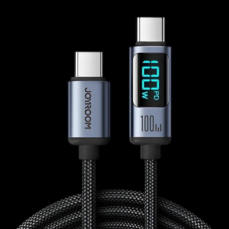 Joyroom Cable Prism Series 100 W USB‑C a USB‑C 1,2 m con pantalla LED (Negro)